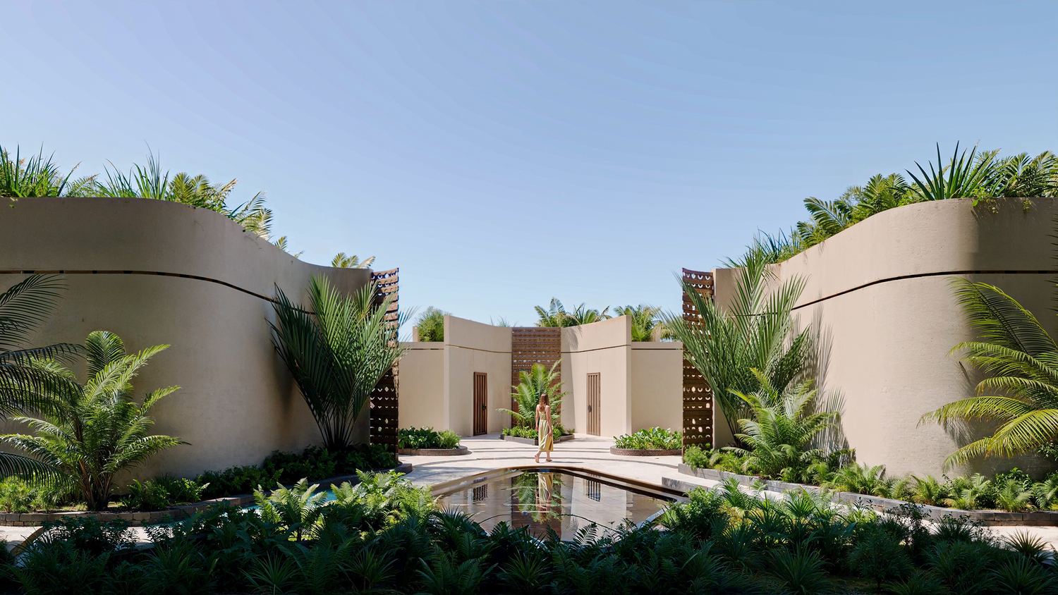 Ampersand Beach House, the arrival courtyard and reflecting pool
