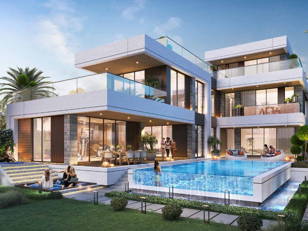 Damac Lagoons, Morocco, Dubai — villa and pool at dusk