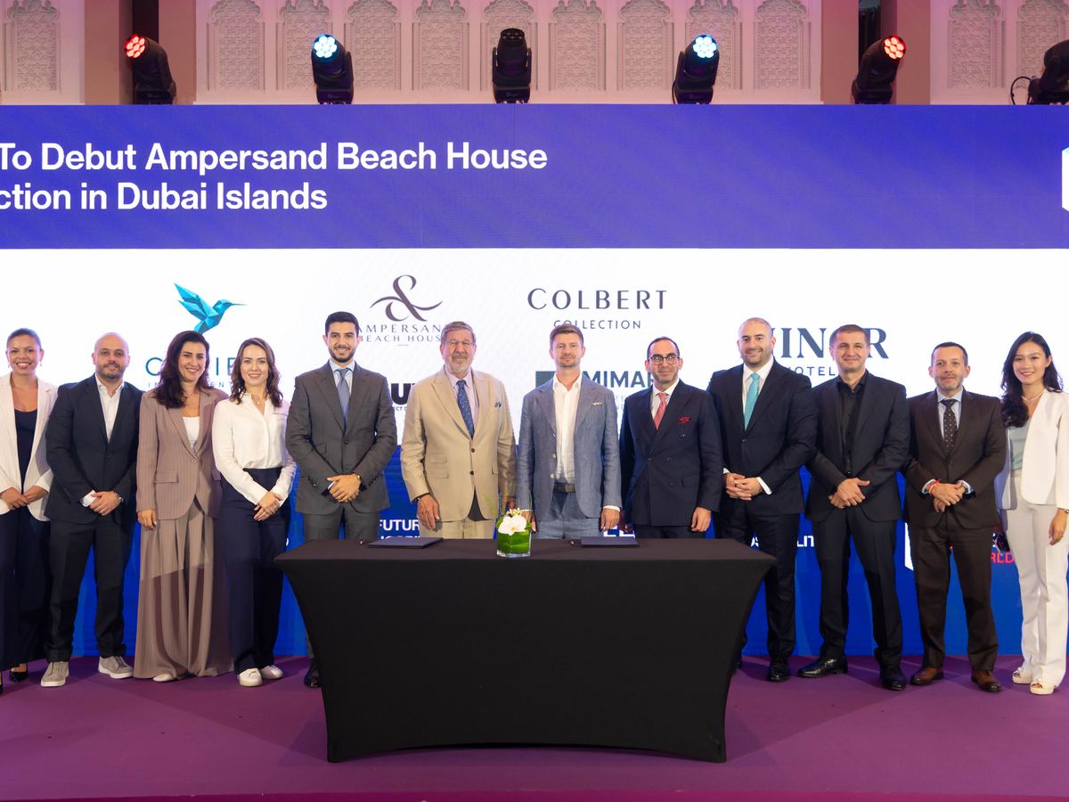 The project team on stage after the Ampersand Beach House signing, Future Hospitality Summit, Dubai